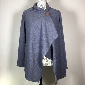Blue cardigan duster wrap shawl large brown button closure countryside size S